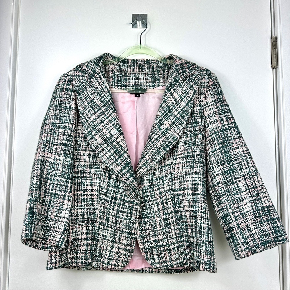 VTG Bouclé Tweed Crop Blazer Large Light Academia Old Money Preppy Revival